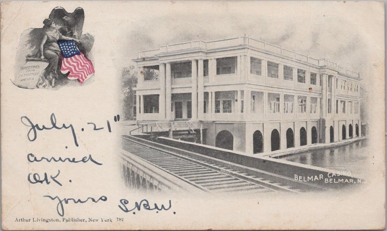 Postcard Belmar Casino Belmar NJ 1906