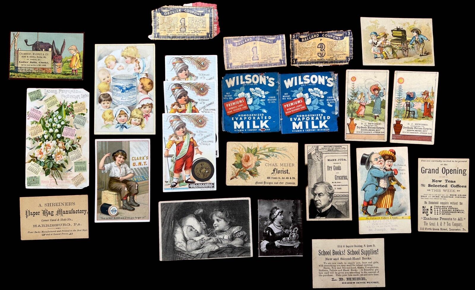 Lot of Original 23 antique Victorian advertisements and trade cards
