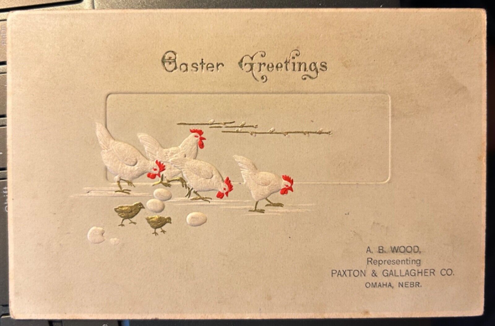 Vintage Antique Postcard Easter Blessings Golden Baby Chicks Rooster Eggs P01