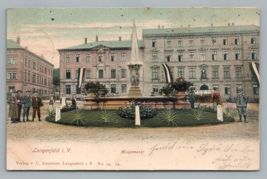 Hauptmarkt Fountain LENGENFELD Saxony Germany Antique AK Postcard 1903