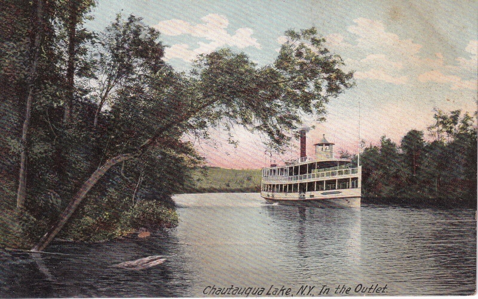 Chautauqua Lake Western New York at The Inlet Featuring A Steamboat VTG Postcard