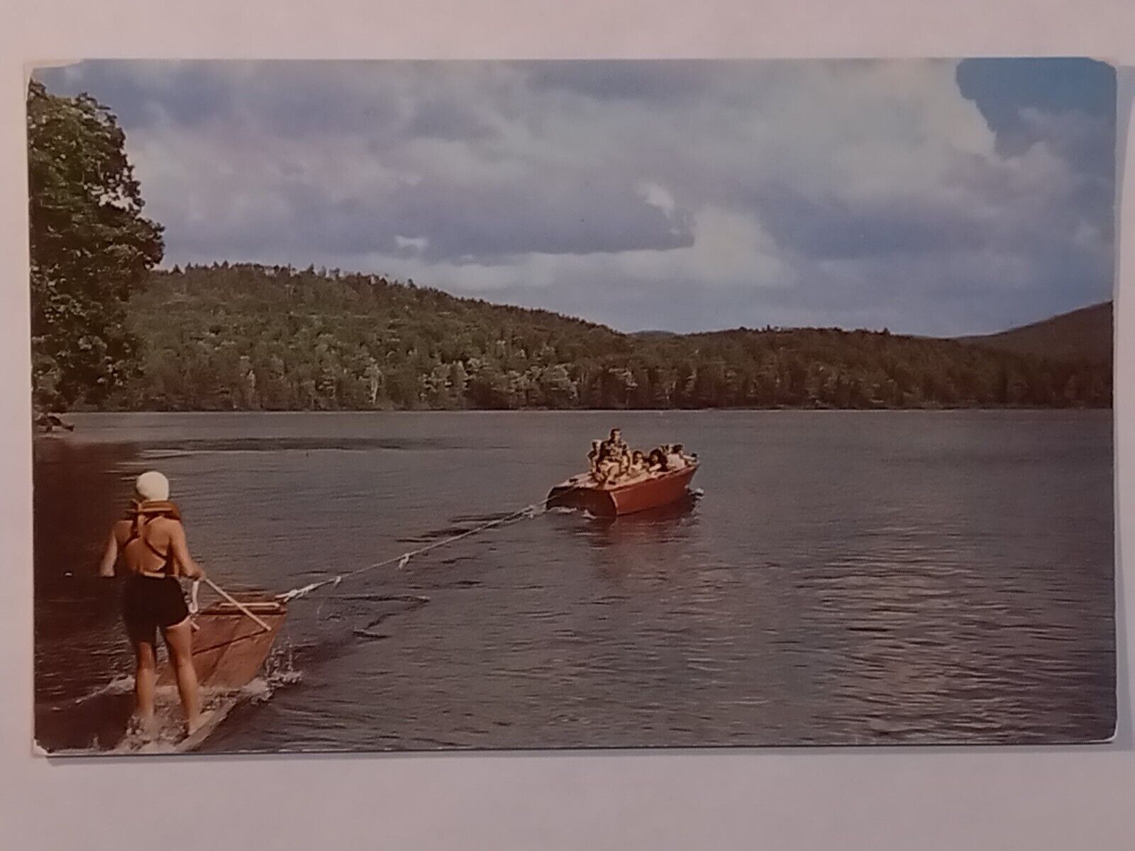 Water Skiing Behind A Speed Boat Binghamton New York Postcard