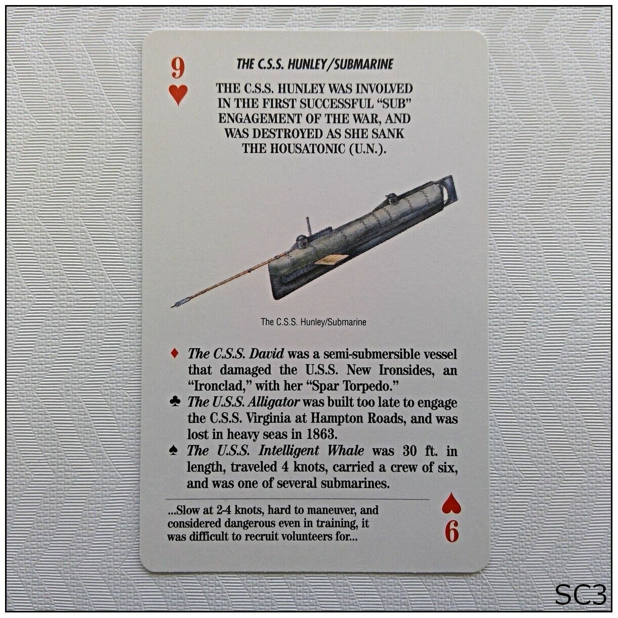 Arms and Armaments Civil War C.S.S. Hunley Submarine Playing Card (SC3)
