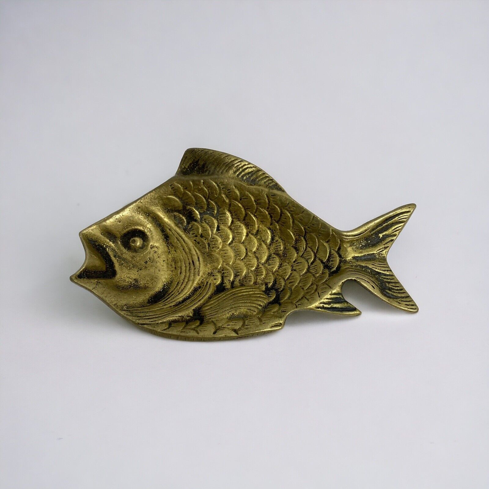 Vtg Brass Fish Trinket Dish Ashtray Footed Pin Dish Shelf Decor