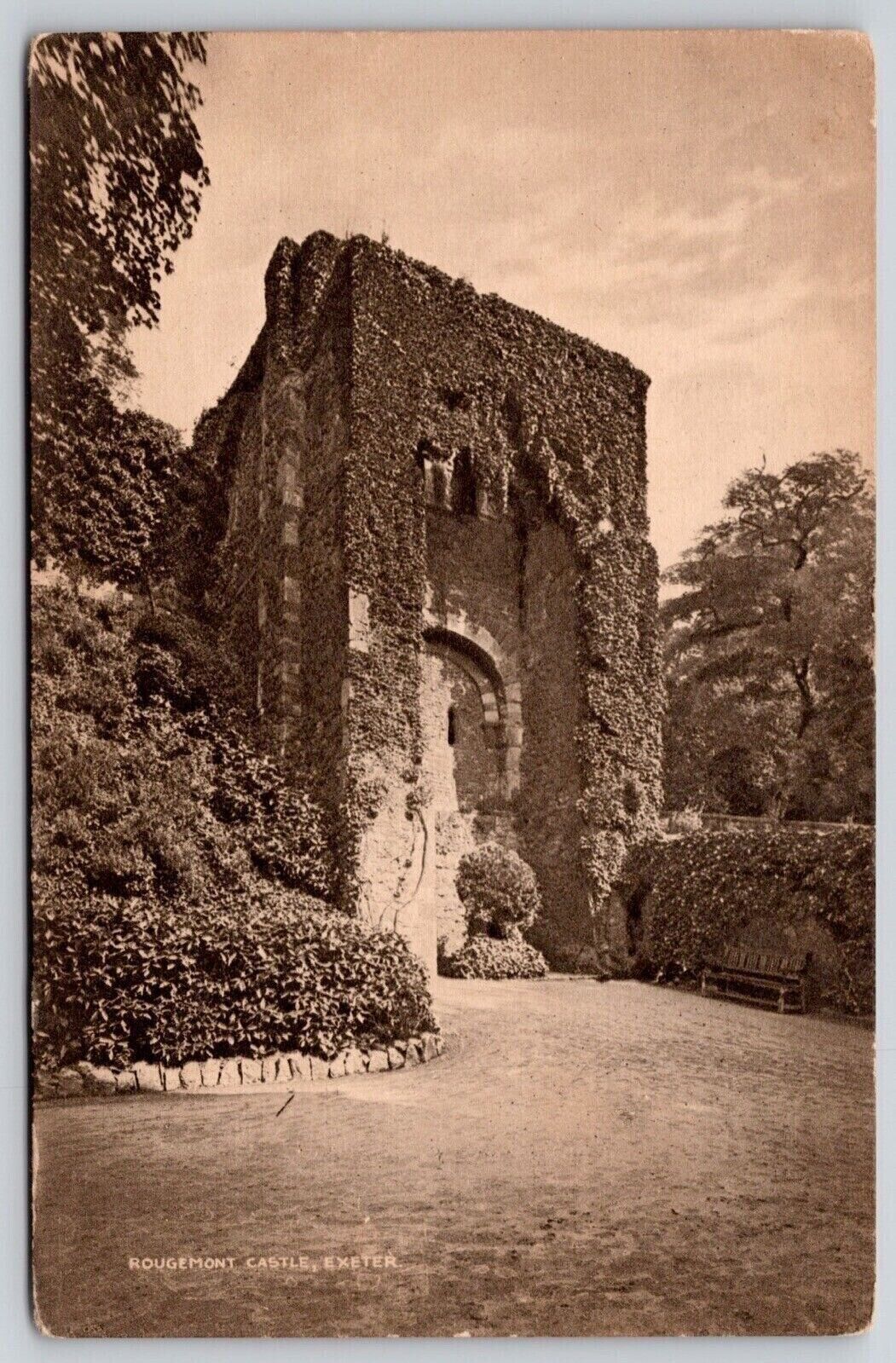 Exeter Great Britain Rougemont Castle Historic Landmark Sepia BW WOB Postcard