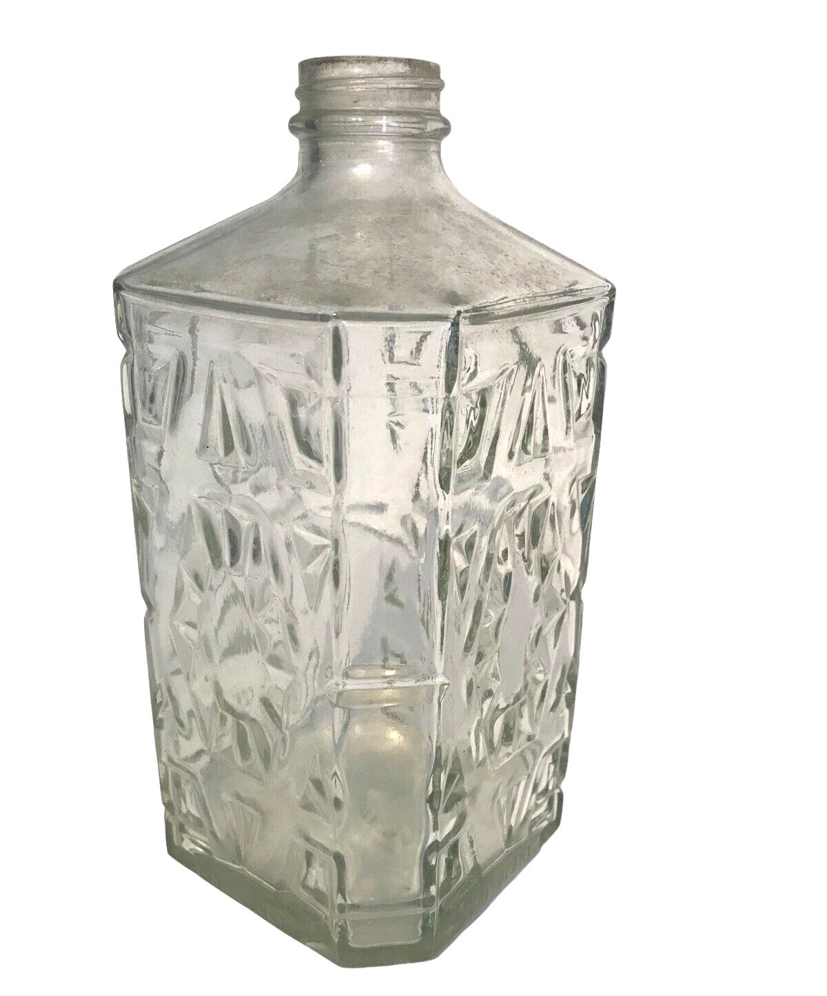 Vintage Antique MONARCH 8- Sided Embossed Glass Jar Bottle Art Deco 1 Quart