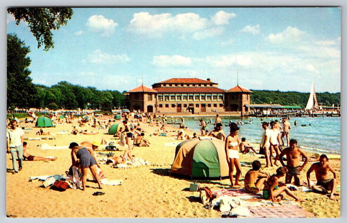 Municipal Bathing Beach Lake Geneva WI Wisconsin Postcard