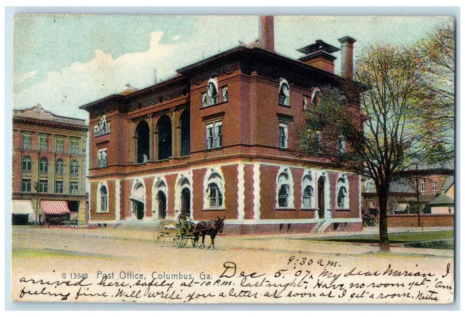 1910 Post Office Exterior Roadside Carriage Columbus Georgia GA Trees Postcard