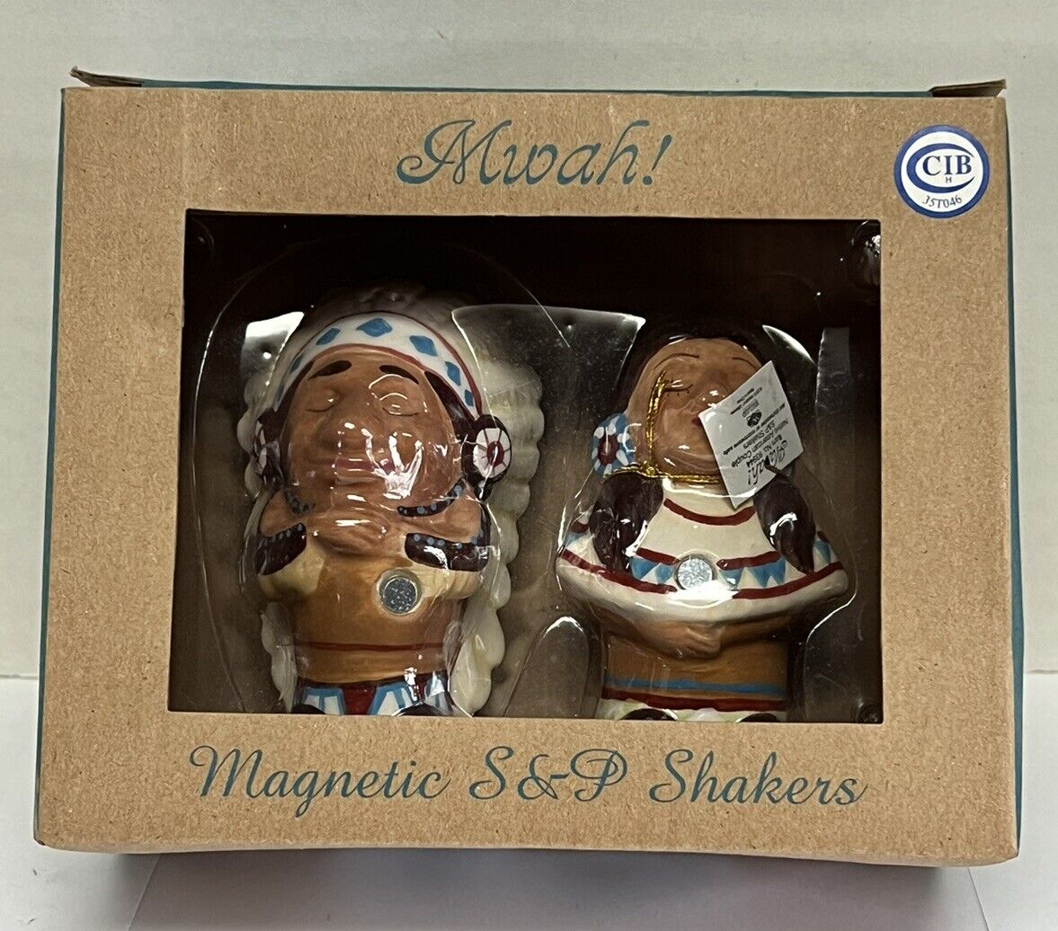 Mwah Magnetic Salt & Pepper Shakers Native American Couple