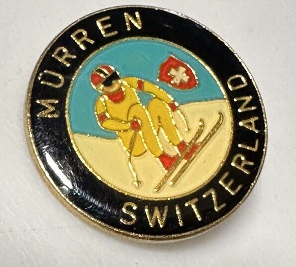 Vintage Morren Switzerland Snow Skiing Mountain Skier Ski Pin Pinback Button