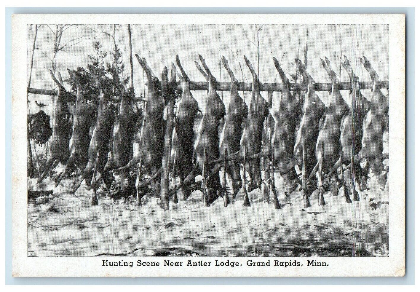 c1940s  Hunting Scene Near Antler Lodge Grand Rapids Minnesota Unposted Postcard
