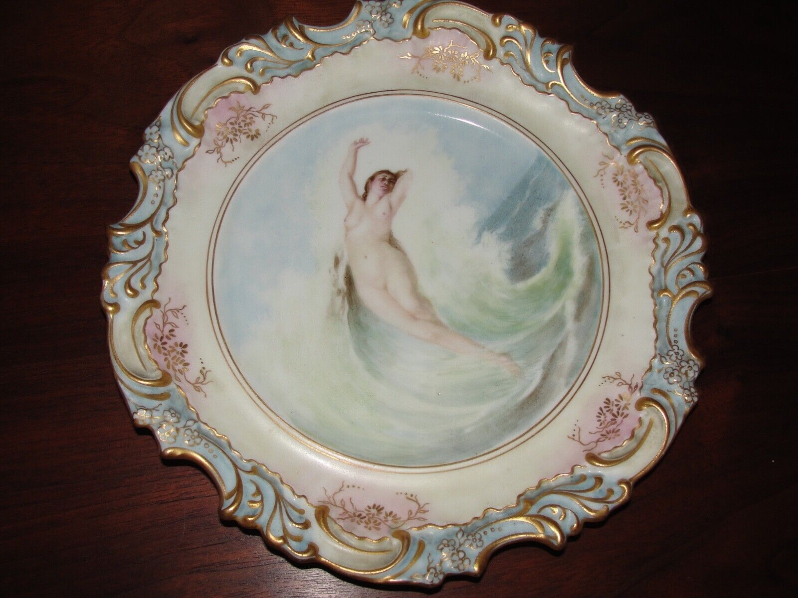 Wonderful, Antique Plate to display, Nude Lady in Surf