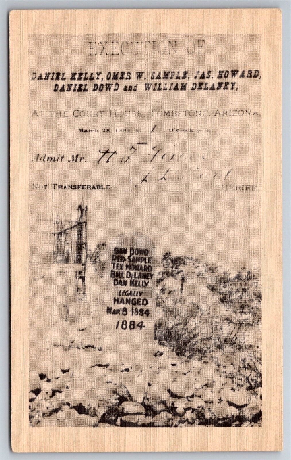 Execution Notice & Marker Legally Hanged 1884 Boothill Tombstone AZ Postcard R22