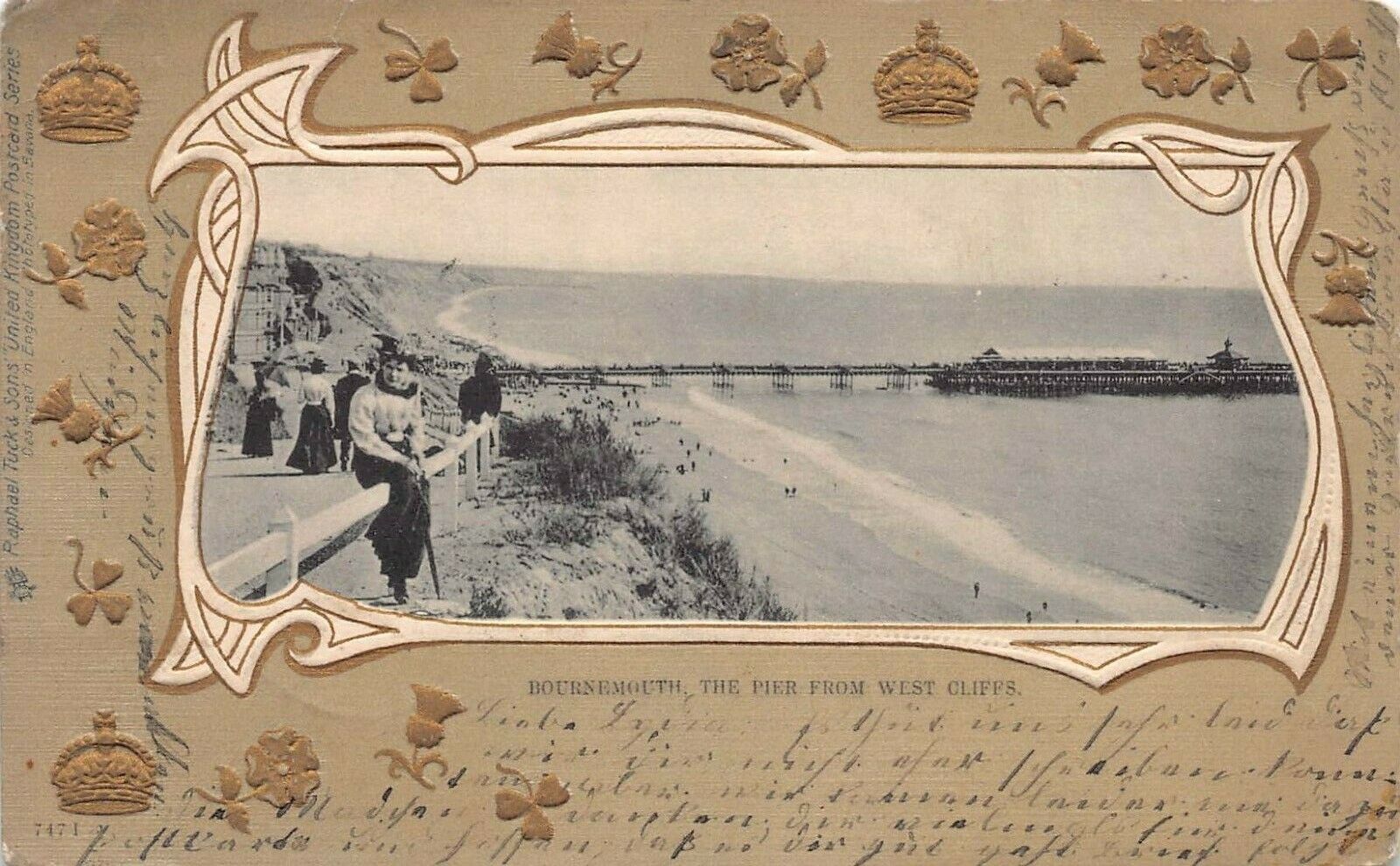 The Pier From West Cliffs, Bournemouth, England, 1904 Embossed Postcard, Used