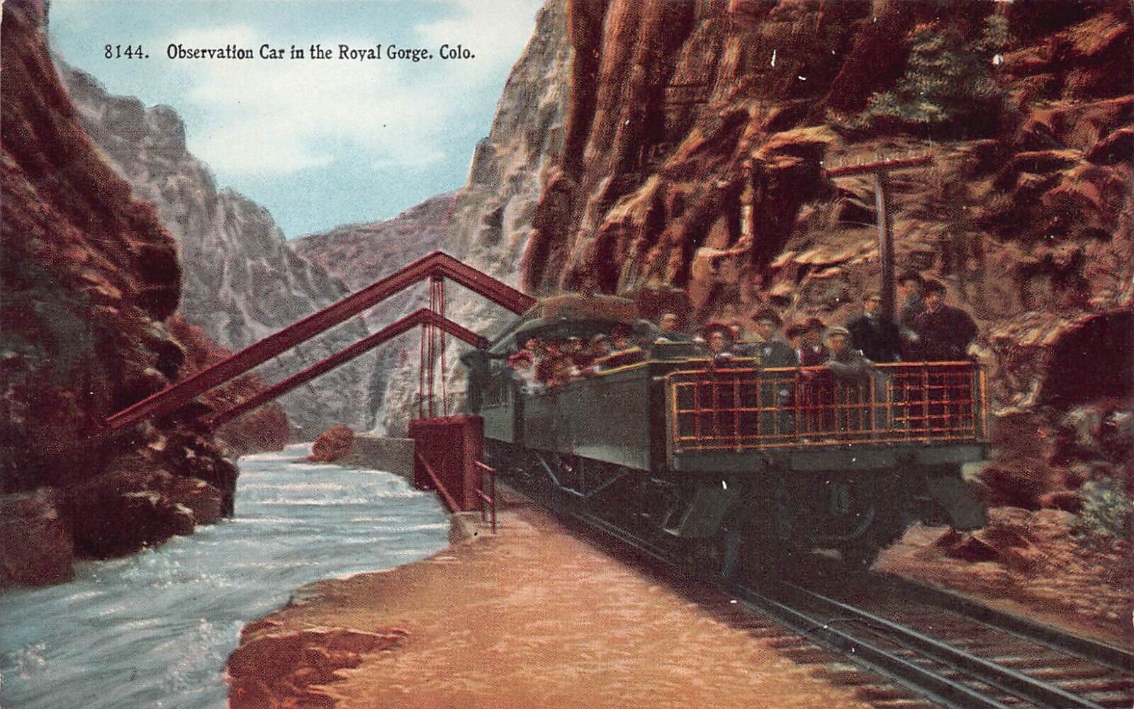 Royal Gorge CO Train Railroad Railway Postcard Observation Car c1910
