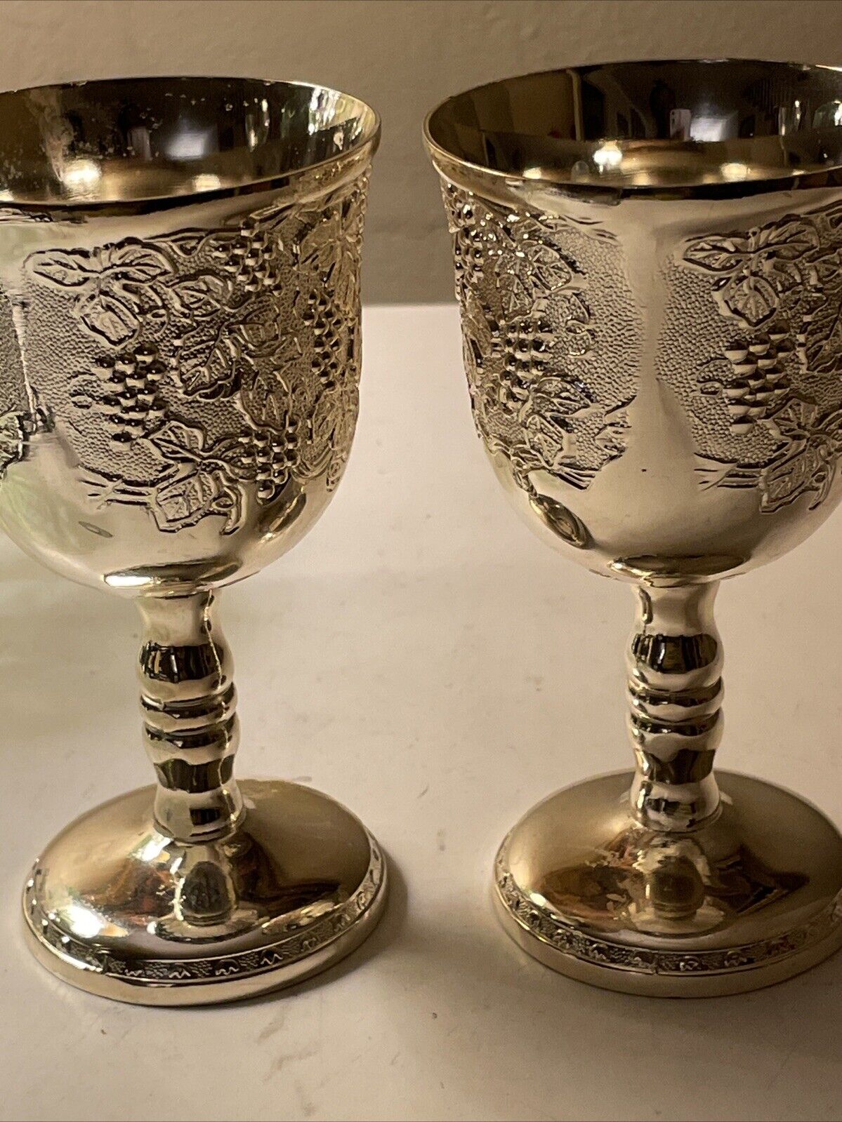 Heavy Vintage Etched Silver/gold Plated Wine Cups/ Goblet For Kiddush Jewish