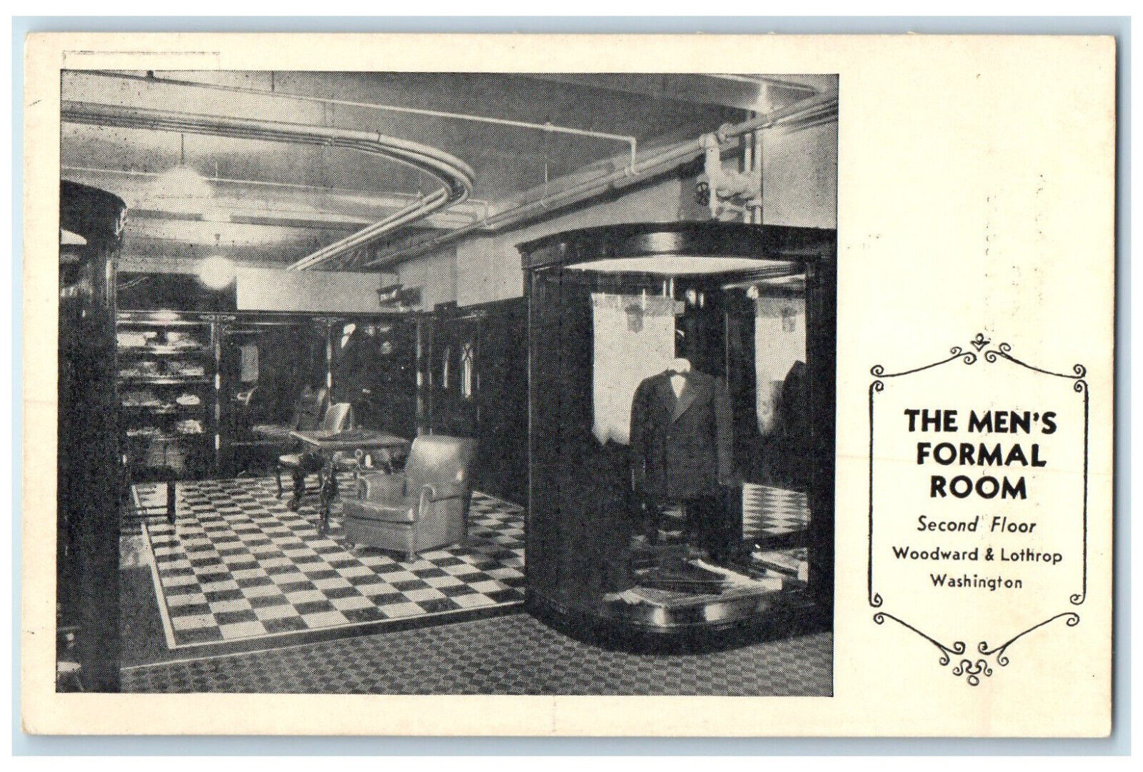 c1950's The Mens Formal Room 2nd Floor Woodward & Lothrop Washington DC Postcard