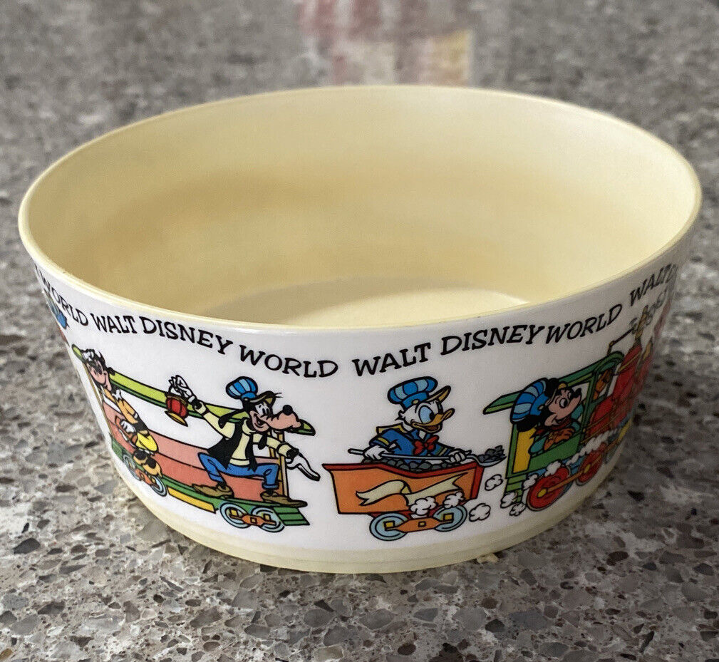 Vintage Walt Disney Plastic Child Bowl Mickey Mouse Trains