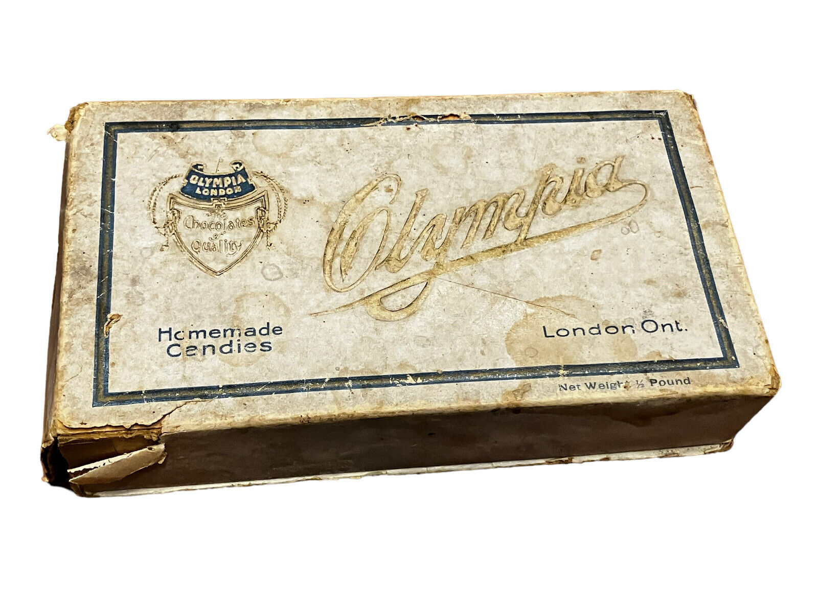 Olympia London Chocolates of Quality and Candies Cardboard Box Ontario Old Store