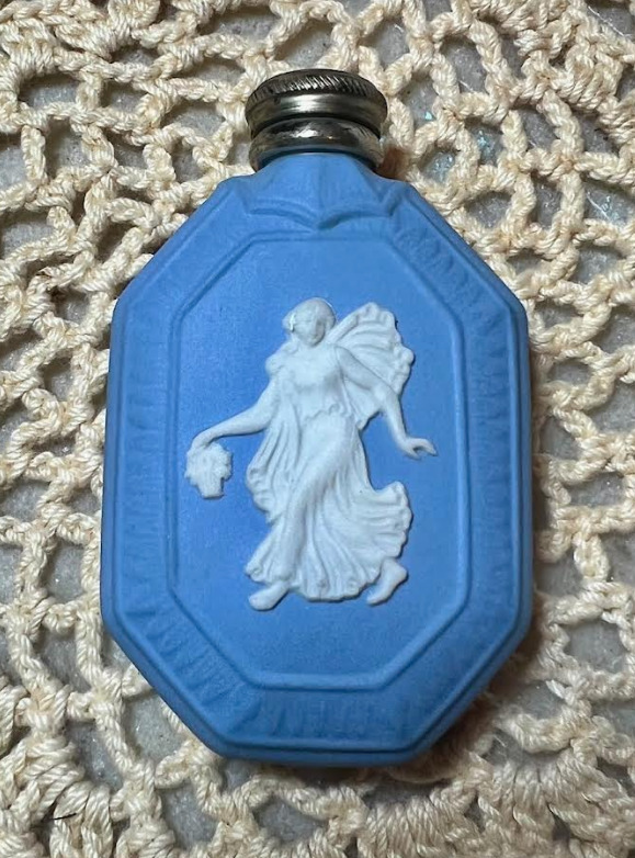 Wedgwood England Blue Jasperware Perfume Scent Bottle Sterling Silver Lid Flora