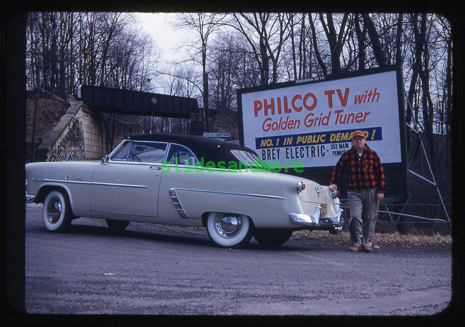 1950s Slide, Ford Crestline Car, Philco TV Billboard, Brey Electric Pennsburg PA