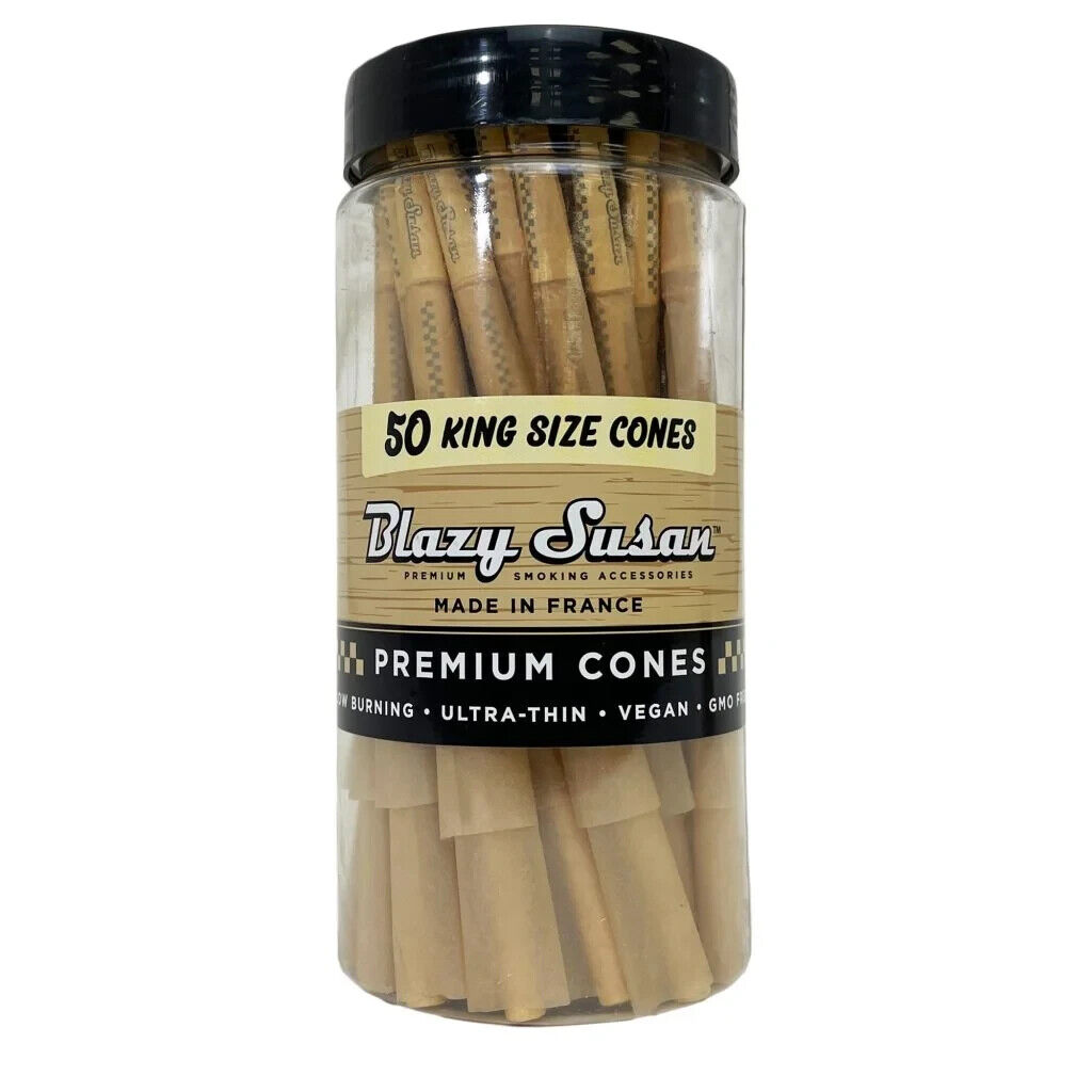 Authentic Blazy Susan Unbleached King Size pre rolled Cones 50ct Pack Bottle