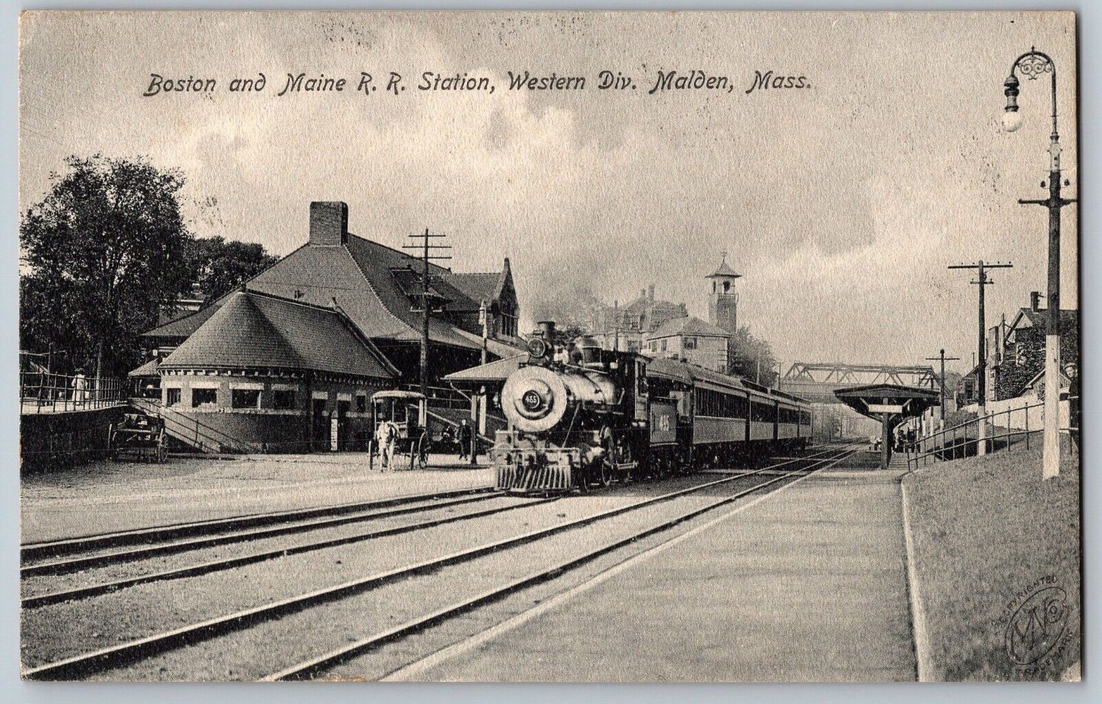 Malden, Massachusetts MA - Boston & Maine Railroad Station - Vintage Postcards
