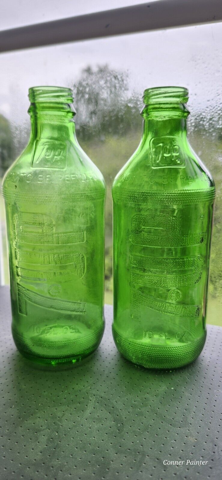2 Vintage Embossed 7up 10oz Glass Soda Bottles