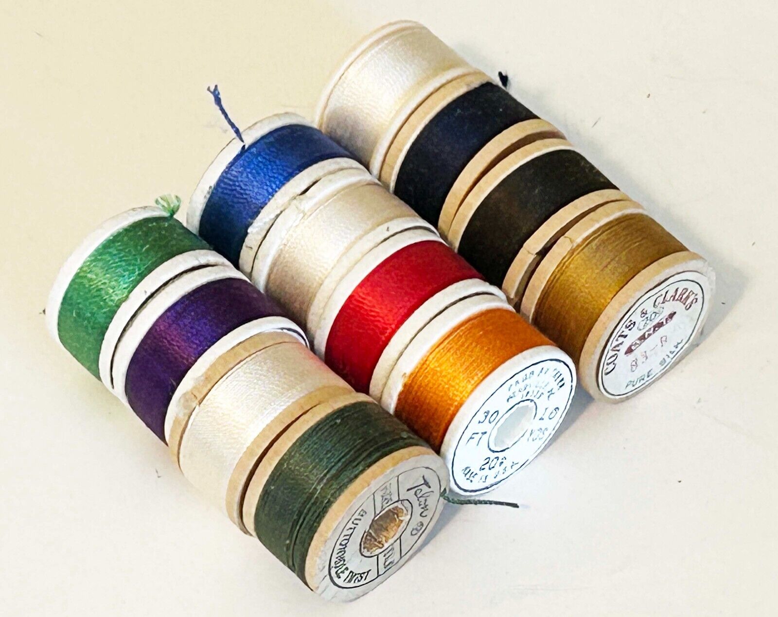 Vintage 12 Pure Silk Thread Rainbow Size D / 10 Yds Coats & Clark's, Talon