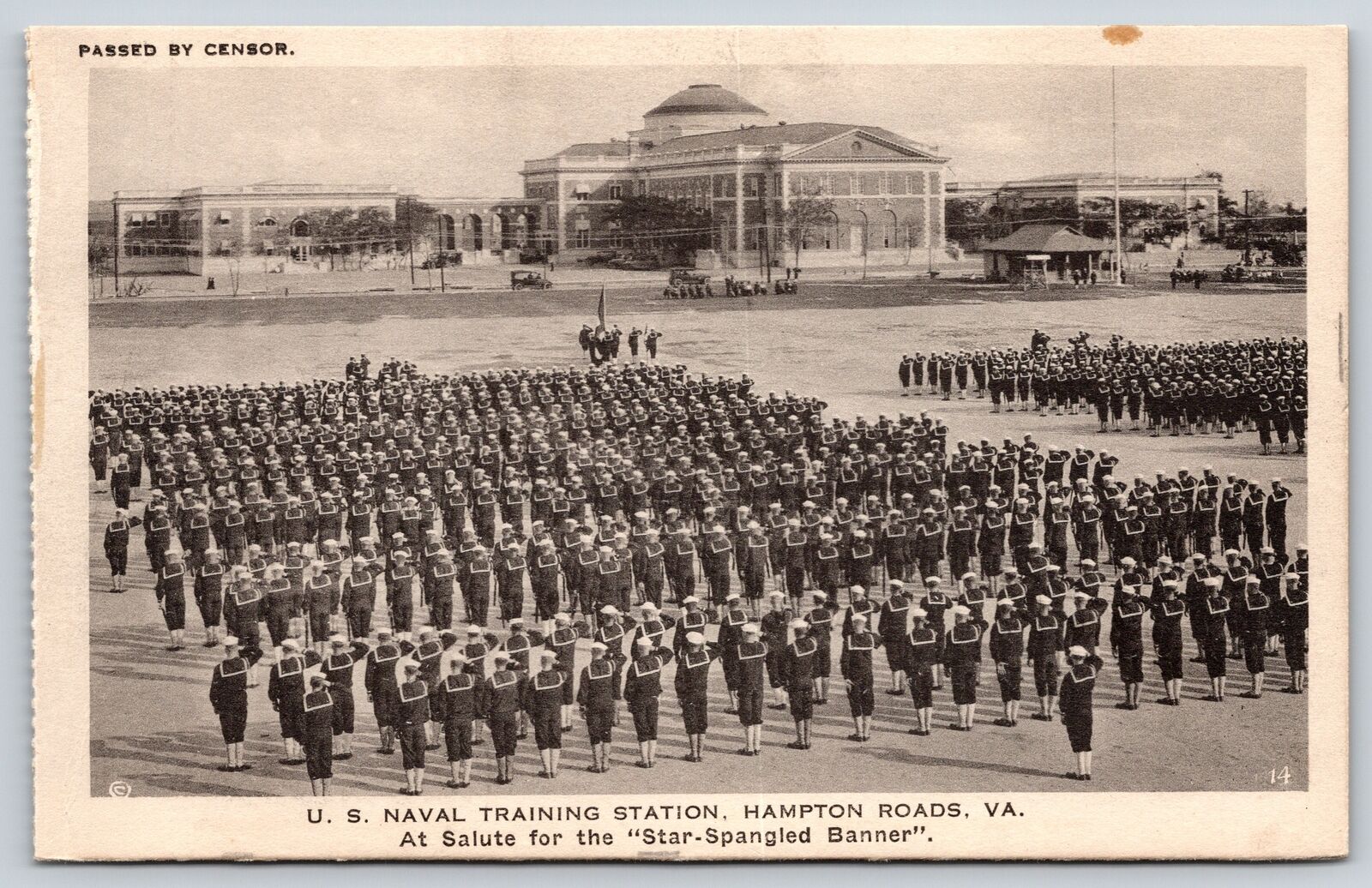 Hampton Roads Virginia~US Naval Training Station~Company At Salute~\'20s Postcard