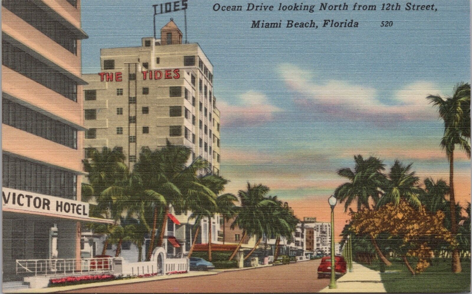 Miami Beach, Florida ~ The Tides & Victor Hotels On Ocean Drive 1940\'s Postcar