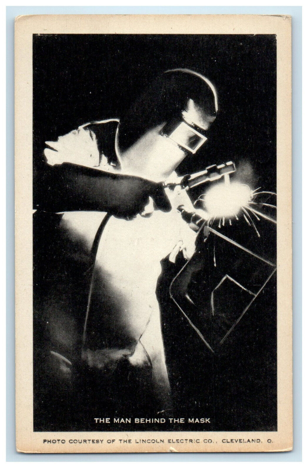 1941 Welding Scene, Man Behind The Mask, Lincoln Electric Co. Artvue Postcard