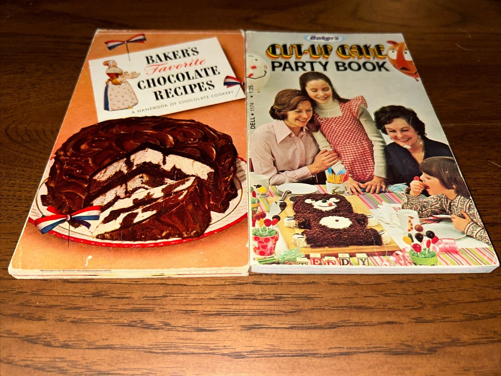 2 Vintage BAKER\'S Favorite Chocolate Recipes + Cut Up Cake Party Book Cookbook