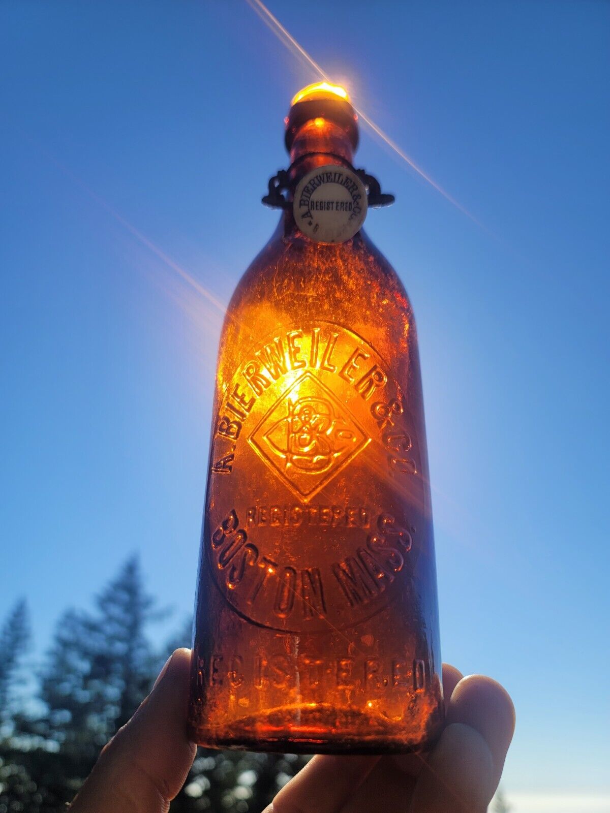 Beautiful 1880s New England Beer☆A Bierweiler Boston Massachusetts Liquor Bottle