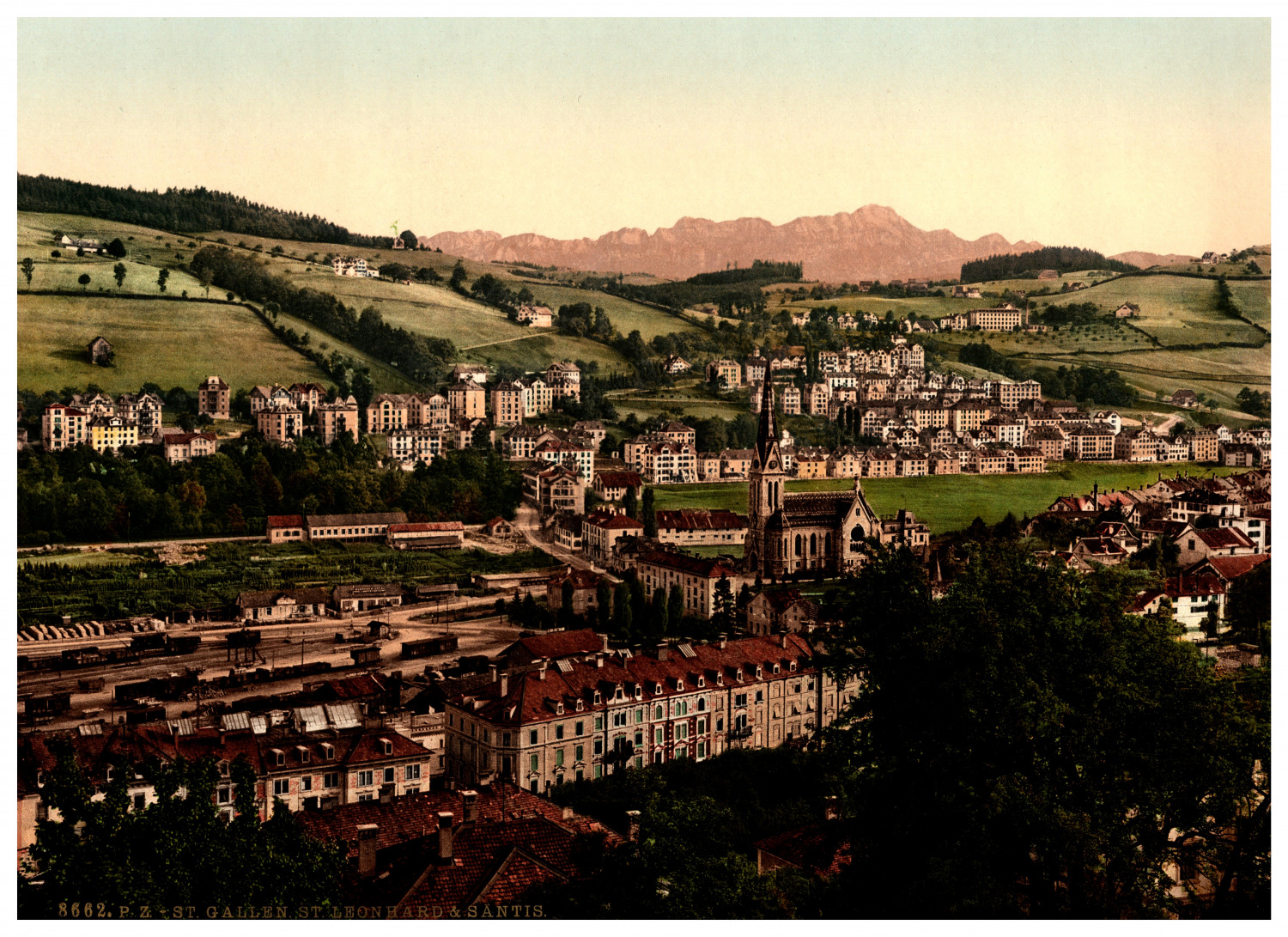 Suisse, St. Gallen, St. Leonhard bei St. Gallen with the Säntis vintage albums p