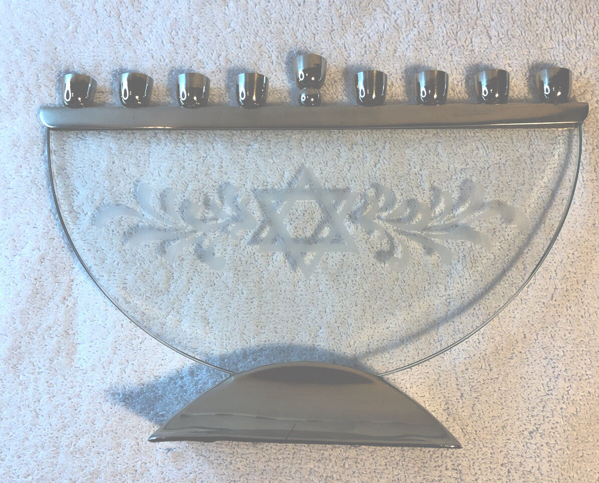 Rite Lite’s Menorah Etched Glass Brushed Metal Ascents Jodaica Hunukkah Judaism