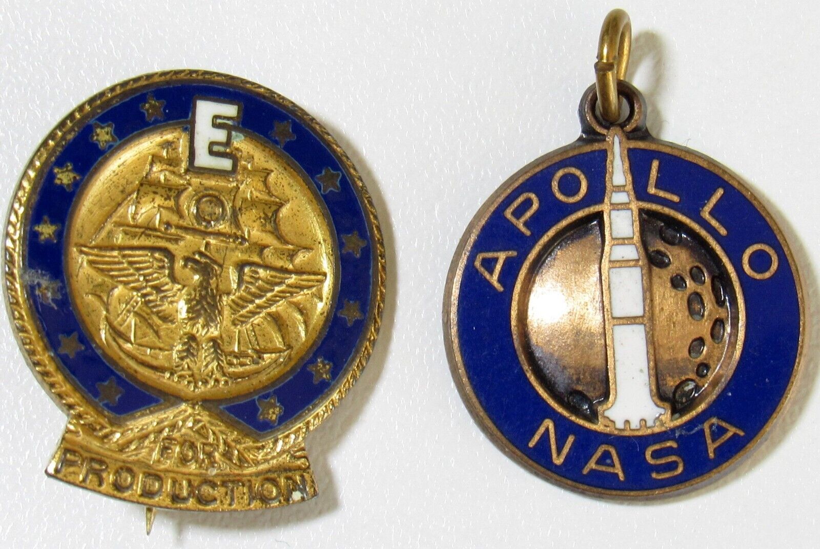 Vintage NASA Apollo Pendent + US Navy Production Award Pin, 