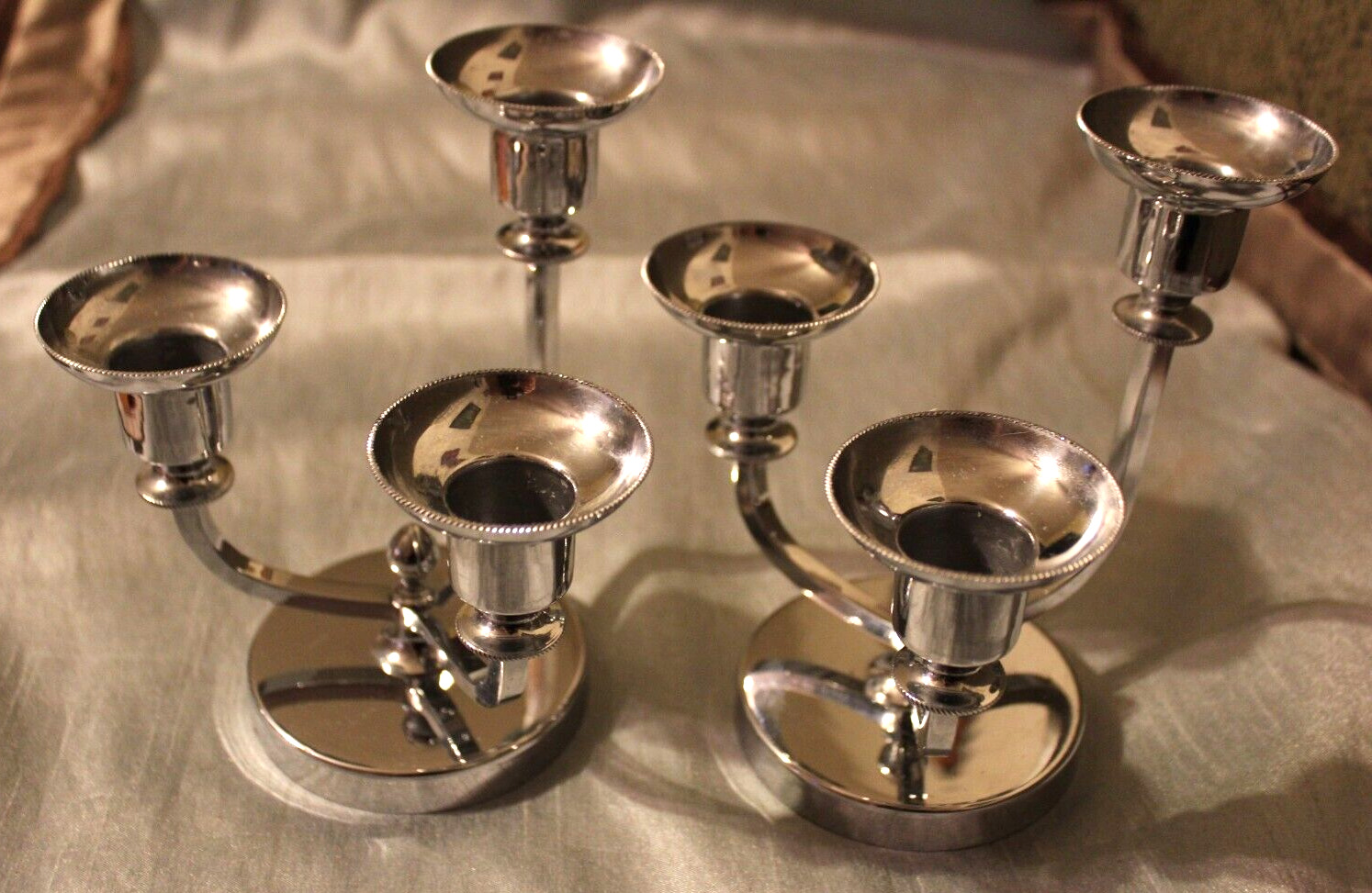 Vintage Pair  Silver Metal Faberware Candelabra Candlestick Holders