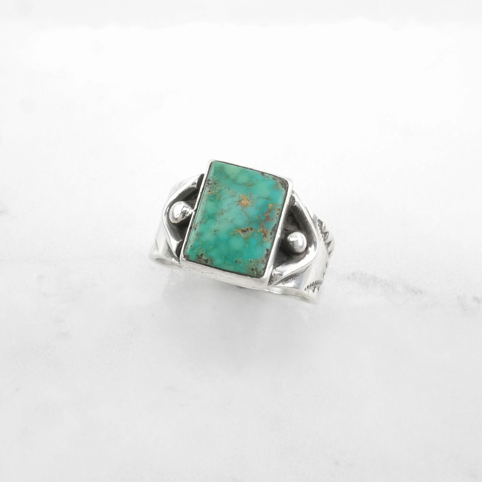 Vintage Navajo Sterling Silver Ring Turquoise, Stamped Green Size 10 1/2