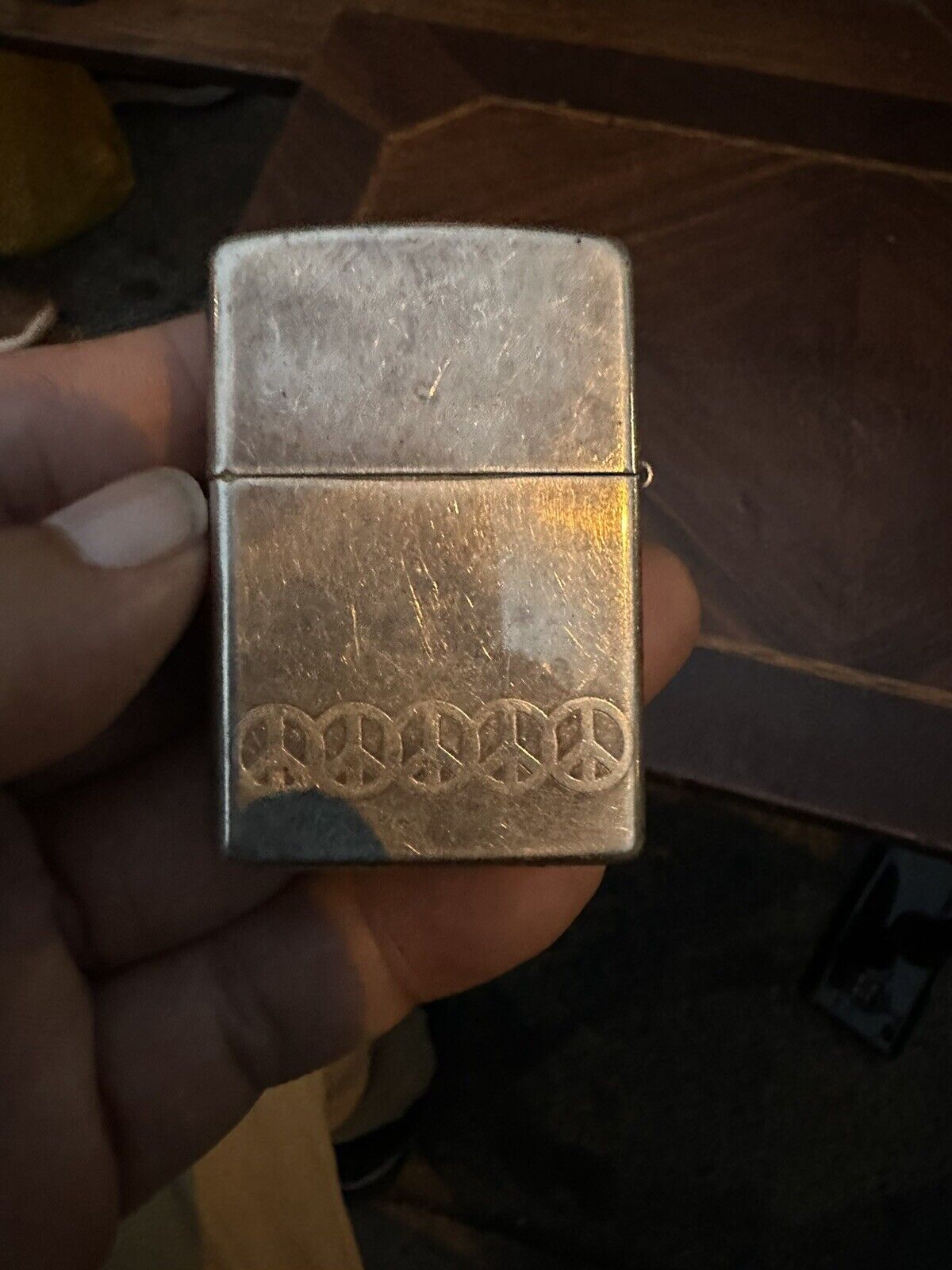 Vintage Silver Finish Peace Sign Zippo Lighter USA Made
