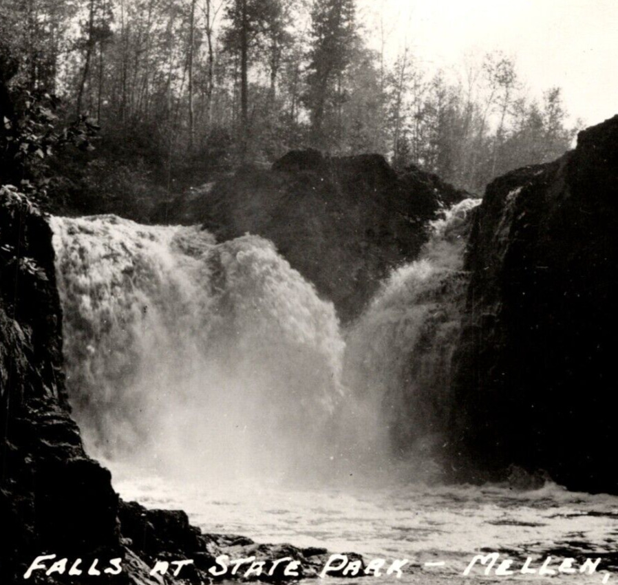 RPPC Copper Falls At State Park MELLEN Wisconsin Waterfall VINTAGE Postcard EKC