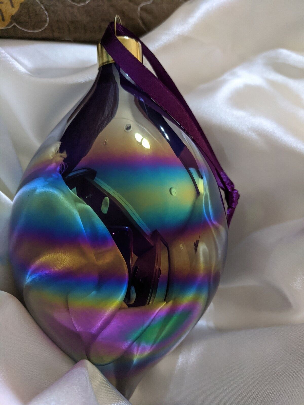 Beautiful Iridescent Multi-colored Purple Glass Drop Christmas Ornaments 3\