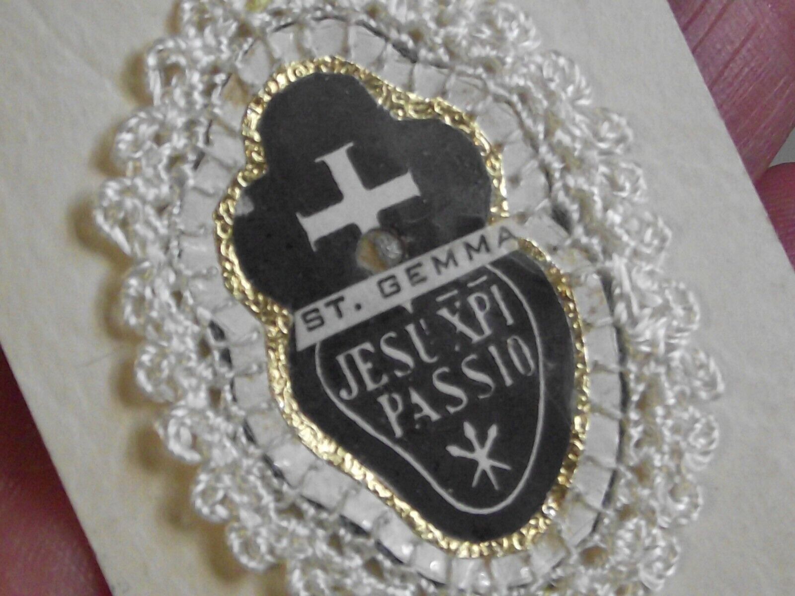 Vintage New Mystic St Saint Gemma Galgani Passionists embroidered relic badge