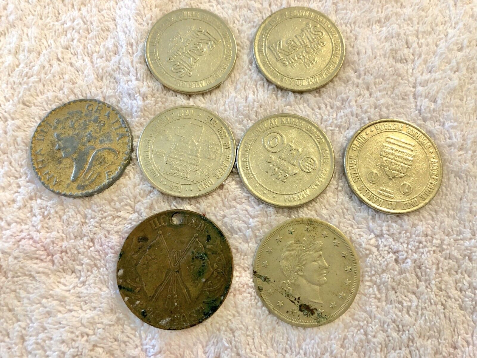 Vintage large (Silver dollar size) coins foreign and casino lot. silver??