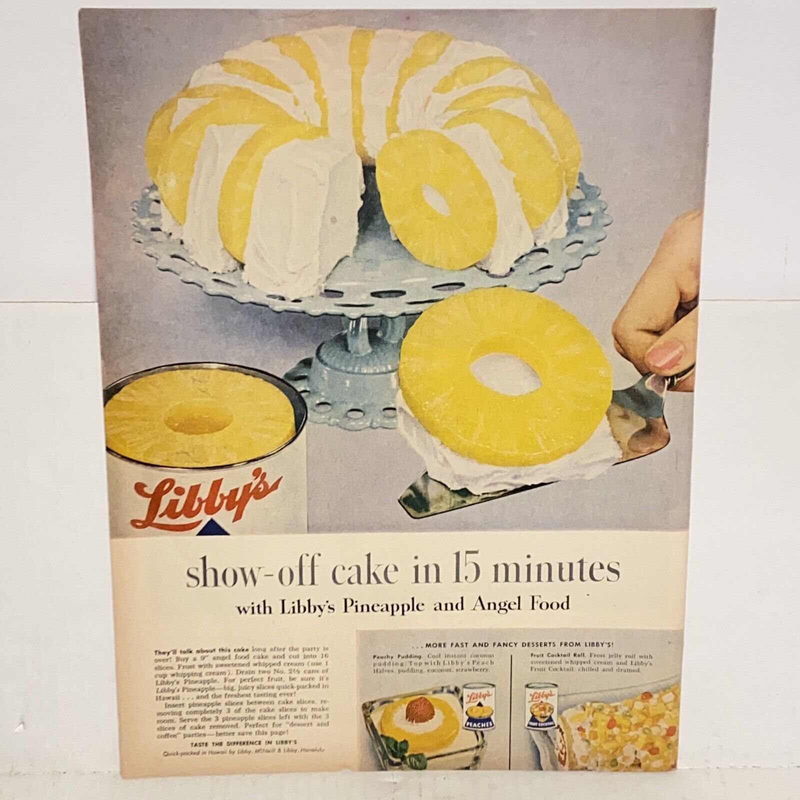 Vintage 1956 Libby\'s Pineapple Show Off Cake Full Color Magazine Print Ad