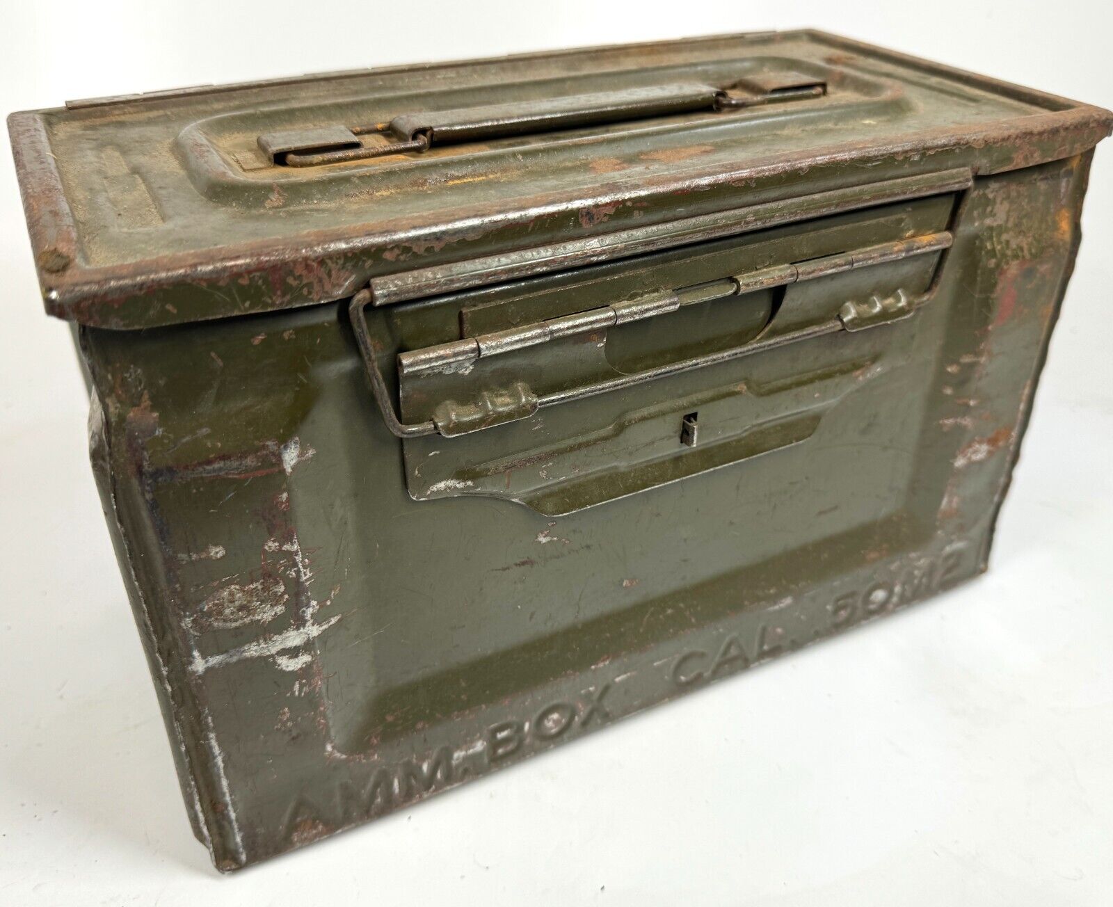 WWII WW2 Era Vintage US Army Military Steel Cal 50M2 Drab Green 12 Ammo Box