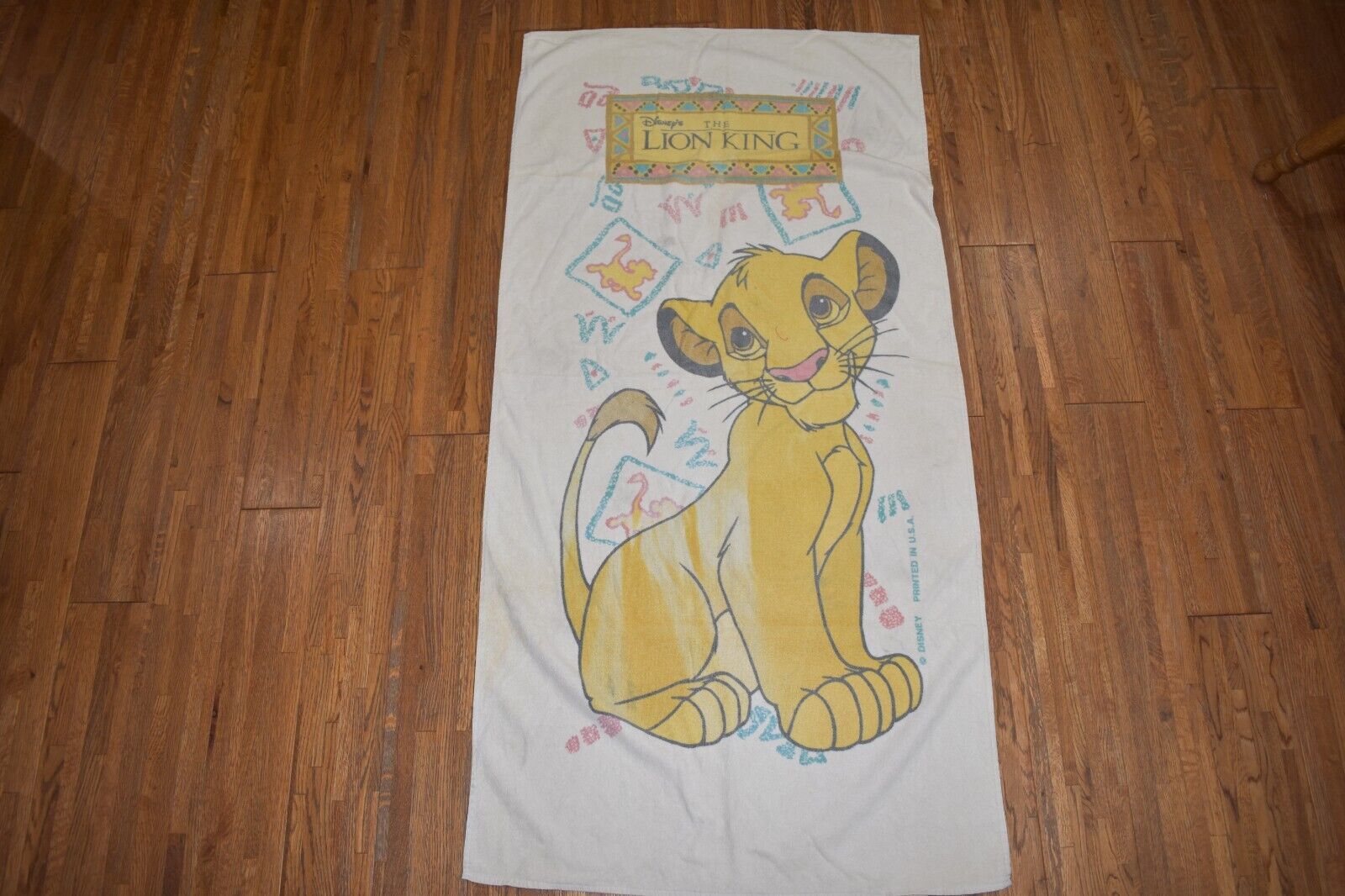 Vintage 90s Disney Lion King Simba Beach Towel Cotton White Gen X