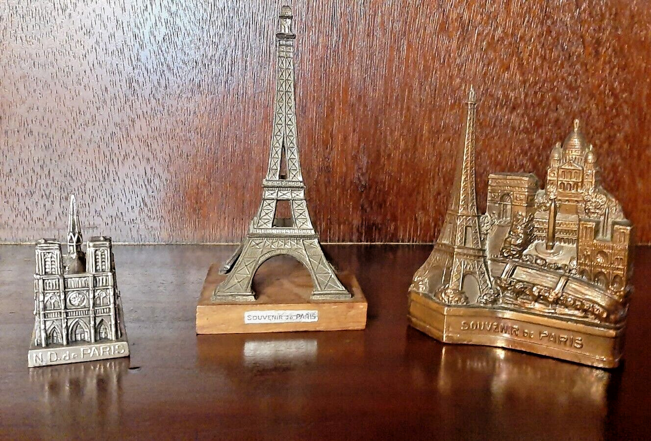 Lot of 3 Paris Souvenir Building Landmarks: Notre Dame, Eiffel Tower, Cityscape
