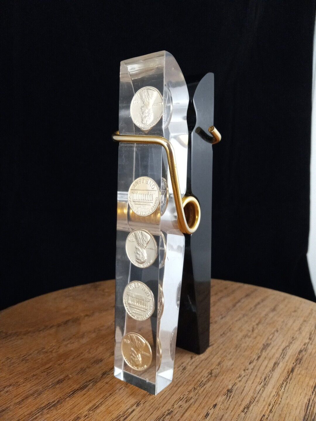 TOO COOL 1973 PENNIES LUCITE LARGE CLOTHESPIN SCULPTURE