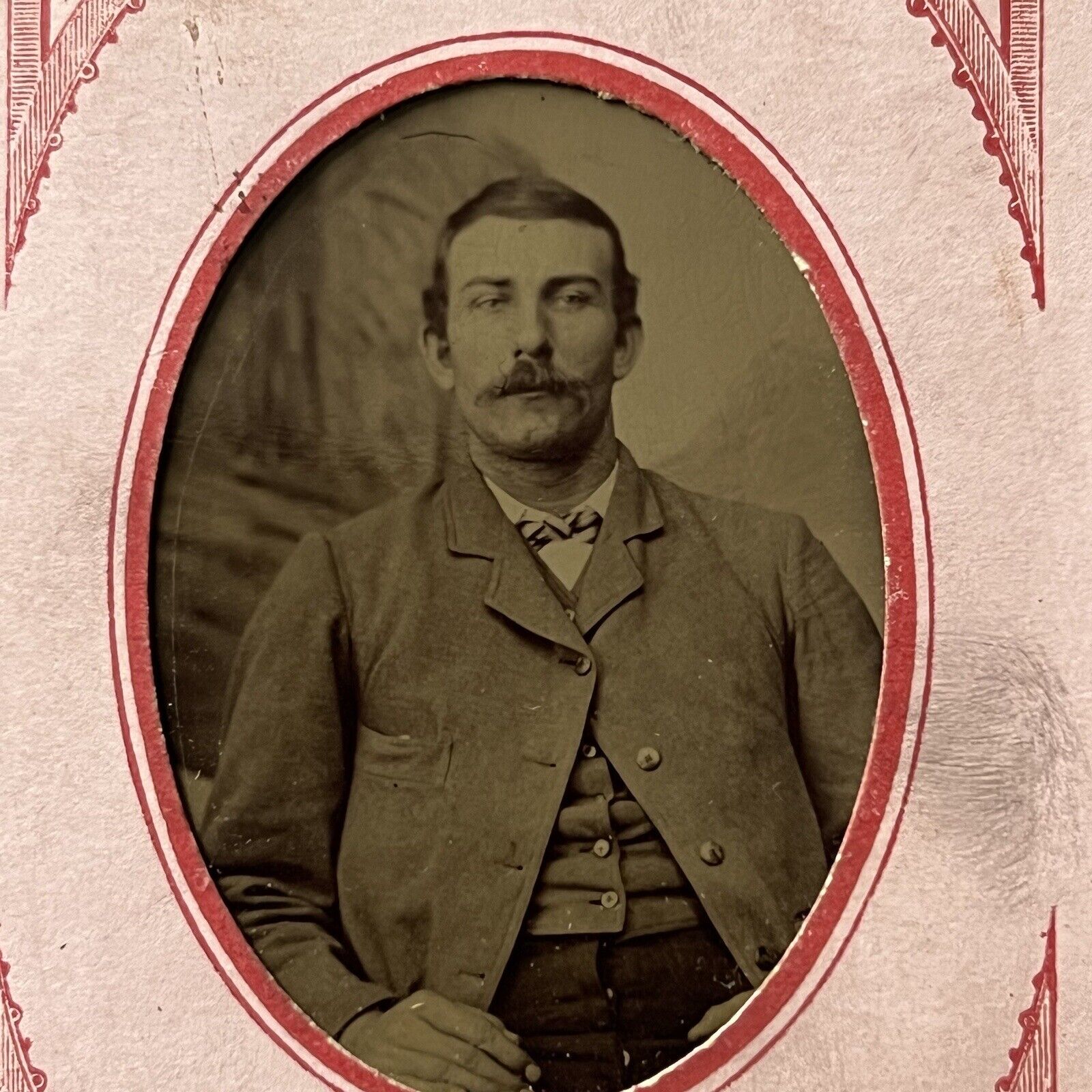 Antique Tintype Photograph Handsome Charming Man Mustache Morgantown WV